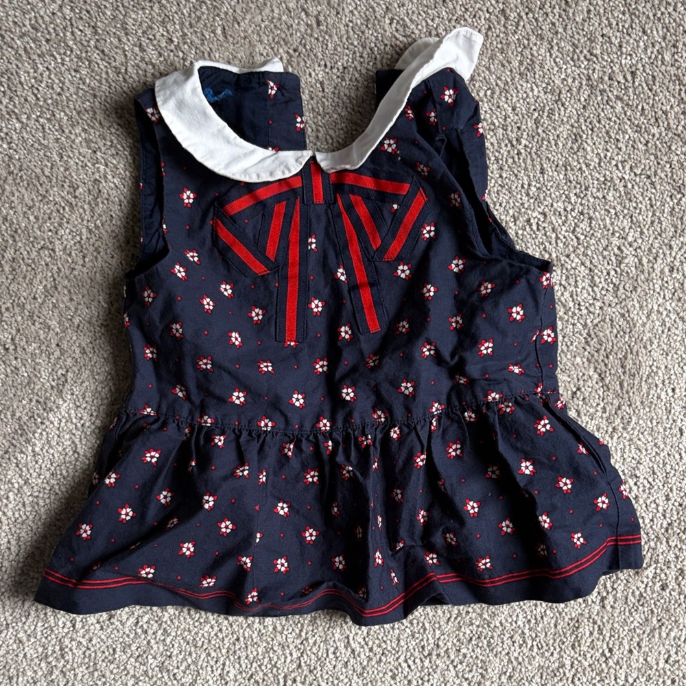 Janie and Jack Navy Floral Tank with White Collar and Red Accents
